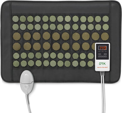 UTK Far Infrared Heating Pad for Back Pain Relief, Natural Jade, 23.5x16 in | 52 Natural Jade & 20 Tourmaline Stones, Up to 159°F, 4H Auto-Off, Memory Function, FSA-HSA Eligible, Gifts for Women & Men