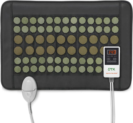 UTK Far Infrared Heating Pad for Back Pain Relief, Natural Jade, 23.5x16 in | 52 Natural Jade & 20 Tourmaline Stones, Up to 159°F, 4H Auto-Off, Memory Function, FSA-HSA Eligible, Gifts for Women & Men