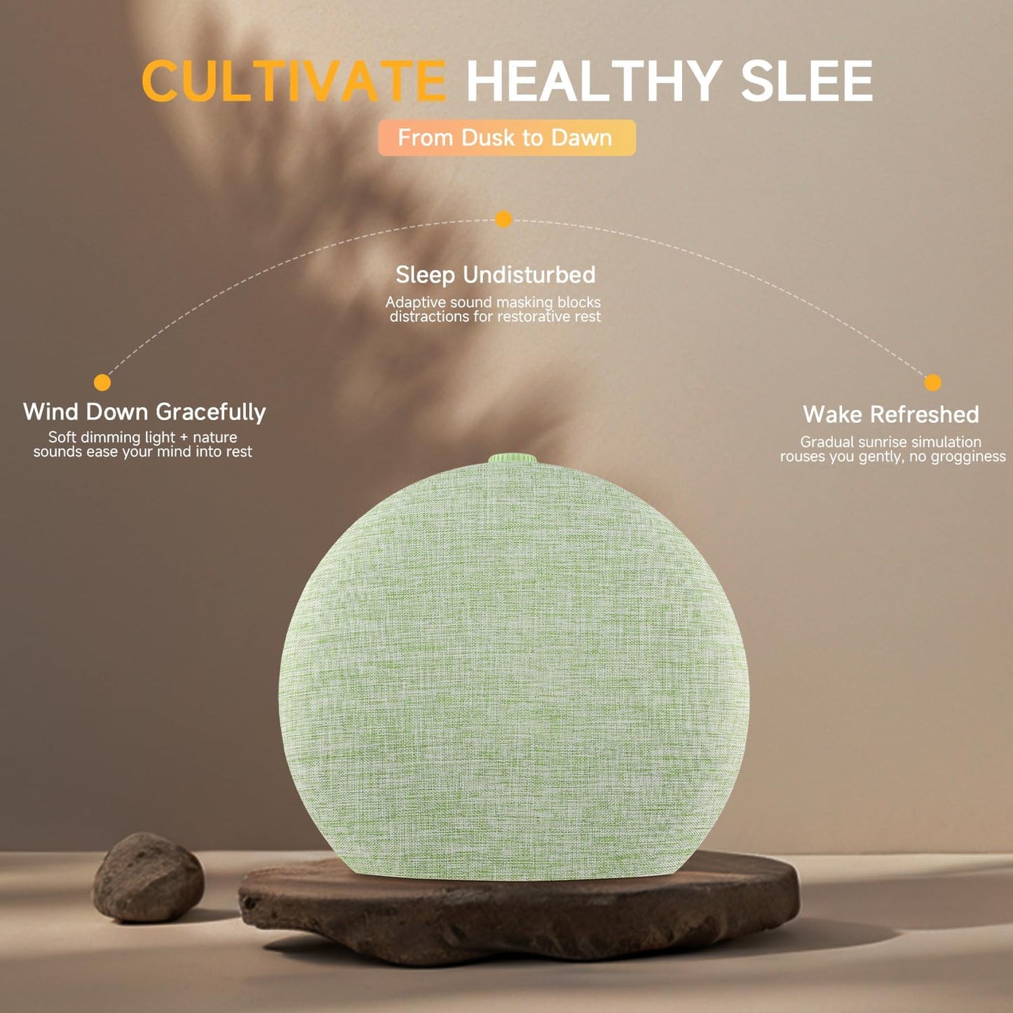 Geuuap Sunrise Alarm Clock White Noise Machine with Bluetooth Speaker,Khaki | 30 Soothing Sounds, 17 Dimmable lights, Simulated Sunrise, Backup Battery Memory, Auto-off Sleep Timer, Screen-Free Design