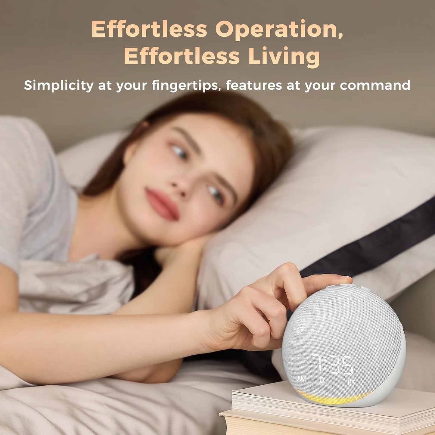 Sound Machine Alarm Clock for Bedroom: 25 Natural Sleep Sounds | White Noise Machine for Adults Kids Baby - Gentle Wake Up Alarm with Bluetooth Speaker - Putty