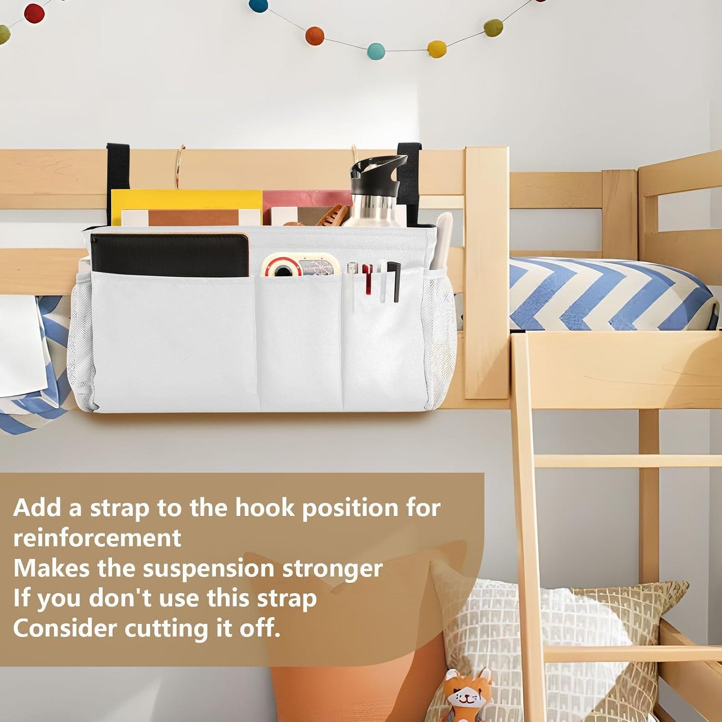 Black Bedside Caddy Storage Bag Bedside Organizer for Bed Rails College Dorm Room Organizer Caddy Hanging Shelf 6 Pockets with Hooks for Drinks Magazine Phone Holder