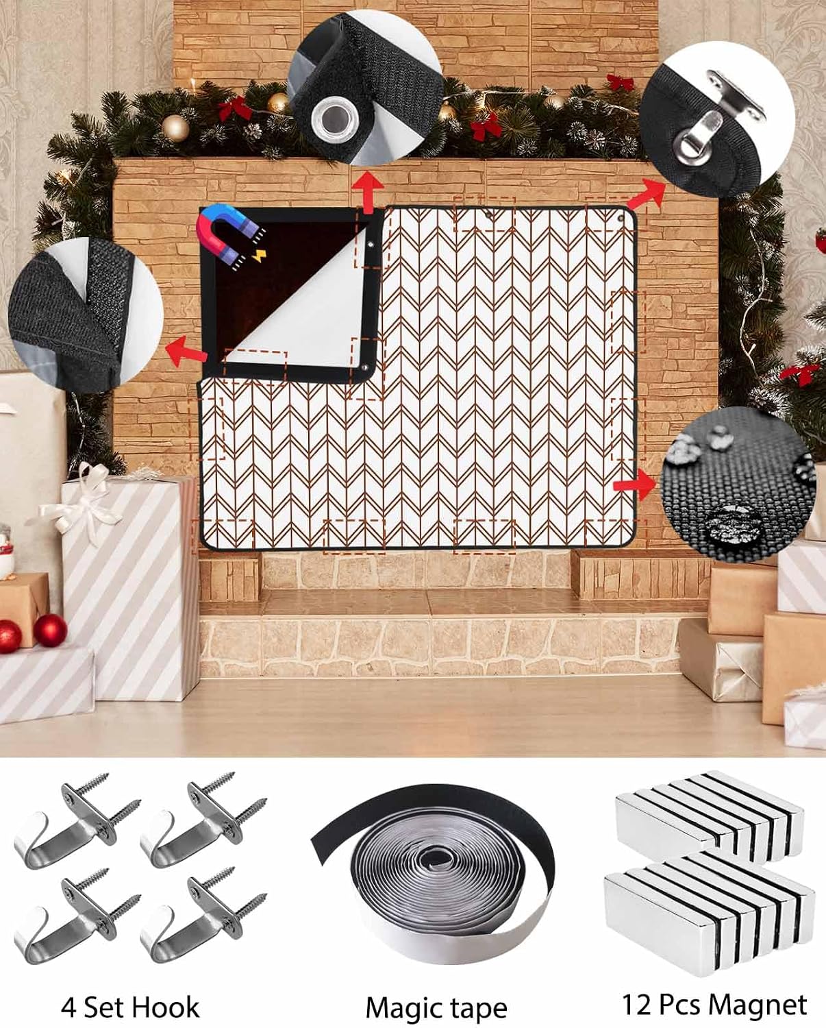Magnetic Fireplace Cover Blue Geometric Waves Fireplace Screen Decorative Abstract Stripes Insulation Fireplaces Blocker Blanket Save Energy Fireplaces Draft Stopper Covers for Living Room 45x34 Inch