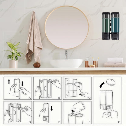 10oz/300ml Single Manual Wall Mounted Soap Dispenser, Black | Bathroom Shampoo and Conditioner Dispenser, Clear Plastic Refillable Liquid Lotion Pump Dispenser and Organizer