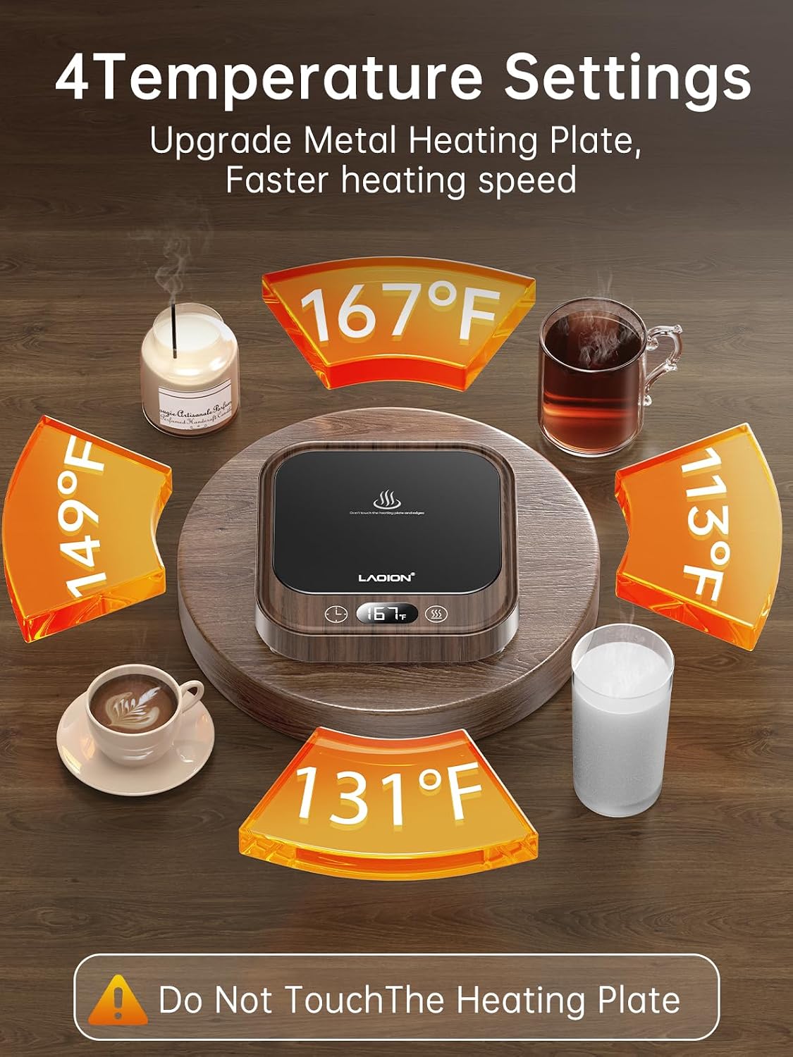 LAOION Mug Warmer 40W Coffee Cup Warmer for Desk with Auto Shut Off | Smart Electric Candle Warmer with 4 Temp and Timer Settings, Coffee Gift for Tea, Water and Milk at Home or Office, Black