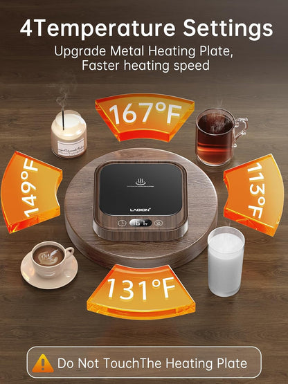 LAOION Mug Warmer 40W Coffee Cup Warmer for Desk with Auto Shut Off | Smart Electric Candle Warmer with 4 Temp and Timer Settings, Coffee Gift for Tea, Water and Milk at Home or Office, Black