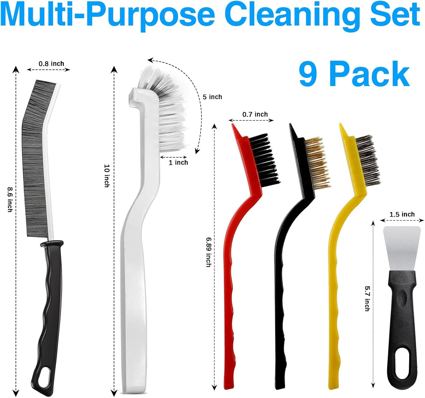 Crevice Cleaning Brush 9-Pack - Heavy Duty Hard Bristle Gap Brush for Deep Cleaning - Ultra-Thin Window Track Cleaning Tool for Shower Grout