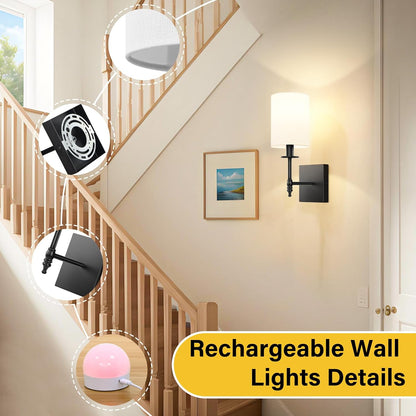Battery Operated Wall Sconces Set of 2, Rechargeable Sconces with Remote