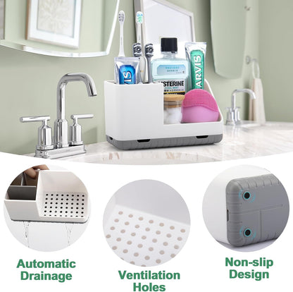Toothbrush Holders for Bathroom Counter Organizer and Storage (White) | Easy To Clean, Drainage, Non-Slip, Detachable, Kids Electric Toothbrush and Toothpaste Holder for Bathroom