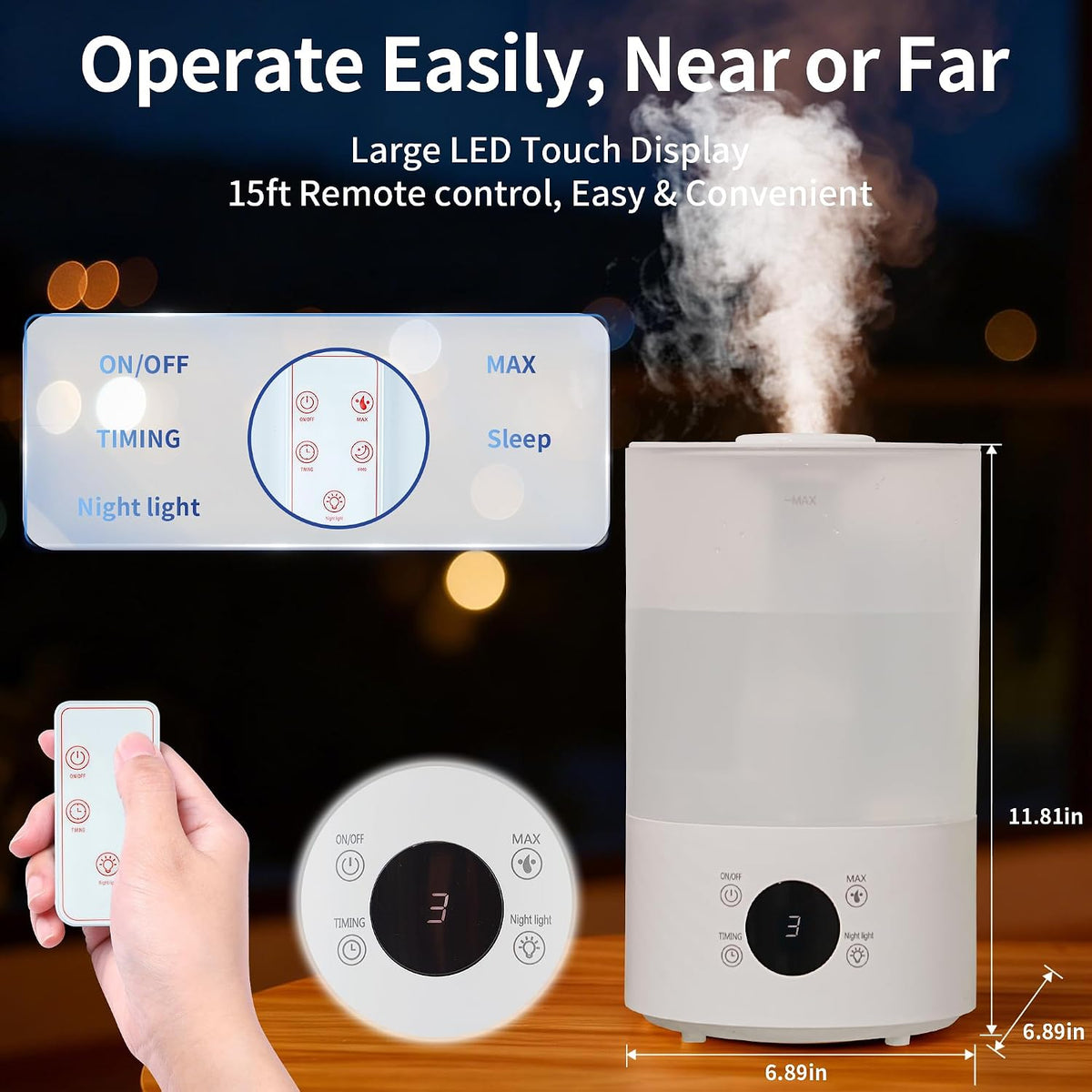 Top Fill Humidifiers for Bedroom, 4.0L Tank Cool Mist Humidifiers for Large Room, 40H Runtime, Plants with 9H Timer, Auto Shut-Off,Quiet Ultrasonic Humidifier with 360° Nozzle for Baby Nursery