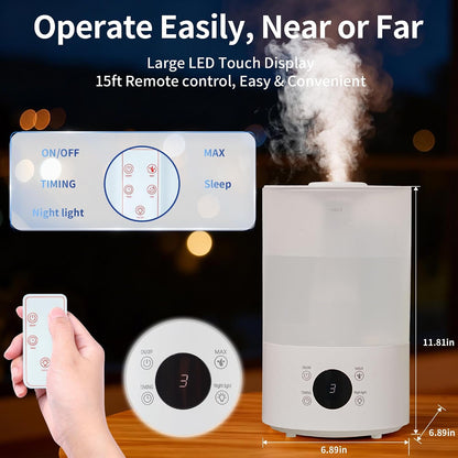 Top Fill Humidifiers for Bedroom, 4.0L Tank Cool Mist Humidifiers for Large Room, 40H Runtime, Plants with 9H Timer, Auto Shut-Off,Quiet Ultrasonic Humidifier with 360° Nozzle for Baby Nursery
