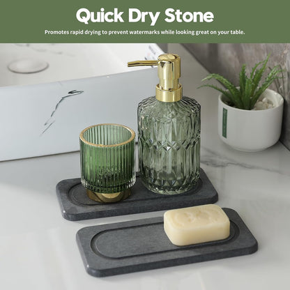 3 Pack Water Absorbent Diatomite Coasters, Stone Drying Mat for Kitchen Counter, Bathroom Sink Organizer Tray, Compact Vanity Rack, Soap Holder Caddy, Faucet Splash Guard, White 8"x3.8"