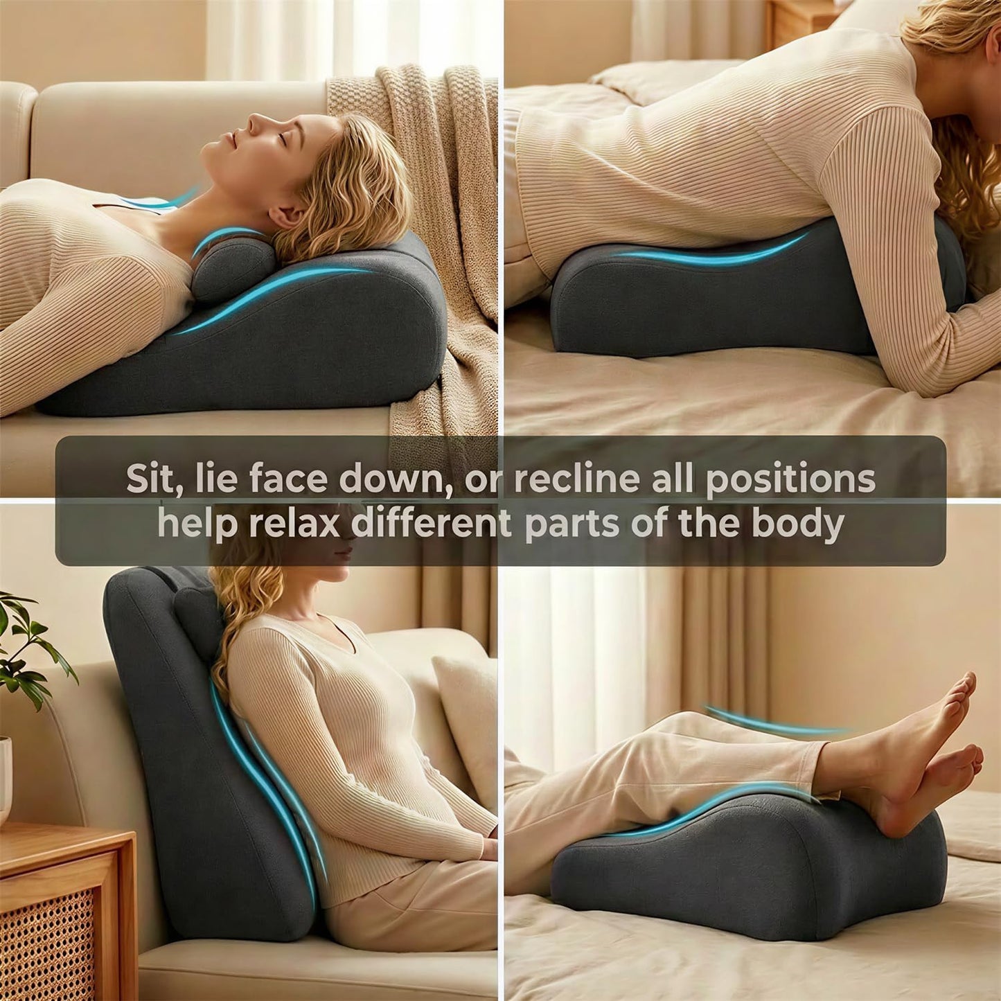 Back Wedge Pillow for Sofa, Lumbar Support Reading Pillow for Bed, Back Support Cushion for Sitting Up, Angled Design for Relaxing, Bedtime and Night Comfort (Light Gray)