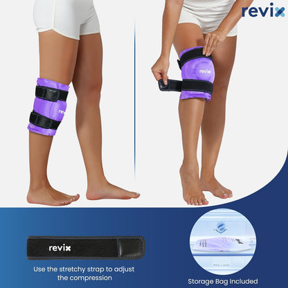 REVIX XL Knee Ice Wrap Around Entire Knee, Gel Ice Pack for Muscle Ache, Cold Pack to Reduce Discomfort and Promote Flexibility, Soft Plush Linings, Purple