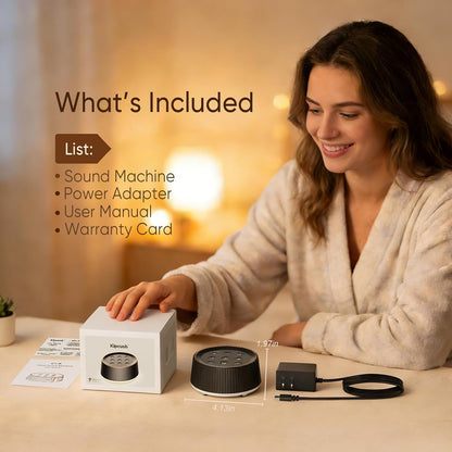 Noise Machine, White Noise Sound Machine for Baby & Adults, 26 Soothing Sounds, 8 Night Light Colors, Tap Control, 6 Timer Settings, Auto-Off & Memory, 4-7-8 Breathing (Black, Standar)