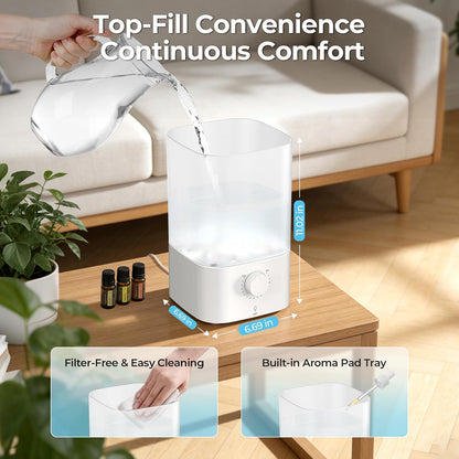 Cool Mist Humidifiers for Bedroom,3.2L Humidifiers for Baby Nursery＆Plants,7-Color Light,Oil Diffuser,Top Fill,360°Nozzle,Timer,24DB Quiet,BPA Free,Tap to Operate,White