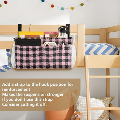Black Bedside Caddy Storage Bag Bedside Organizer for Bed Rails College Dorm Room Organizer Caddy Hanging Shelf 6 Pockets with Hooks for Drinks Magazine Phone Holder
