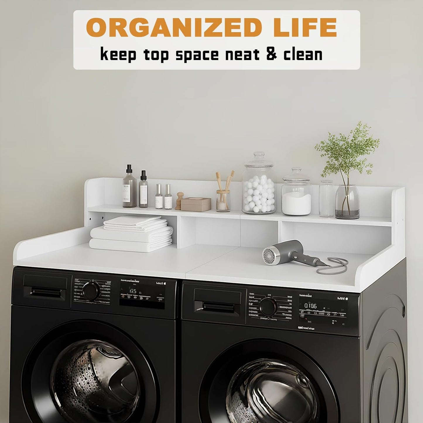 Washer Dryer Countertop with Shelf, 2-Tier Laundry Countertop Over Washer and Dryer, 54" x 27.55" Wooden Table for Folding Clothes for Laundry Room Organization and Storage (Oak)
