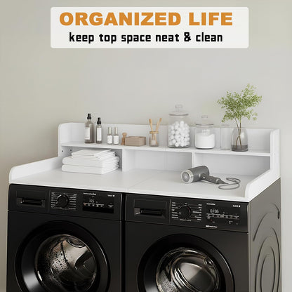 Washer Dryer Countertop with Shelf, 2-Tier Laundry Countertop Over Washer and Dryer, 54" x 27.55" Wooden Table for Folding Clothes for Laundry Room Organization and Storage (Oak)