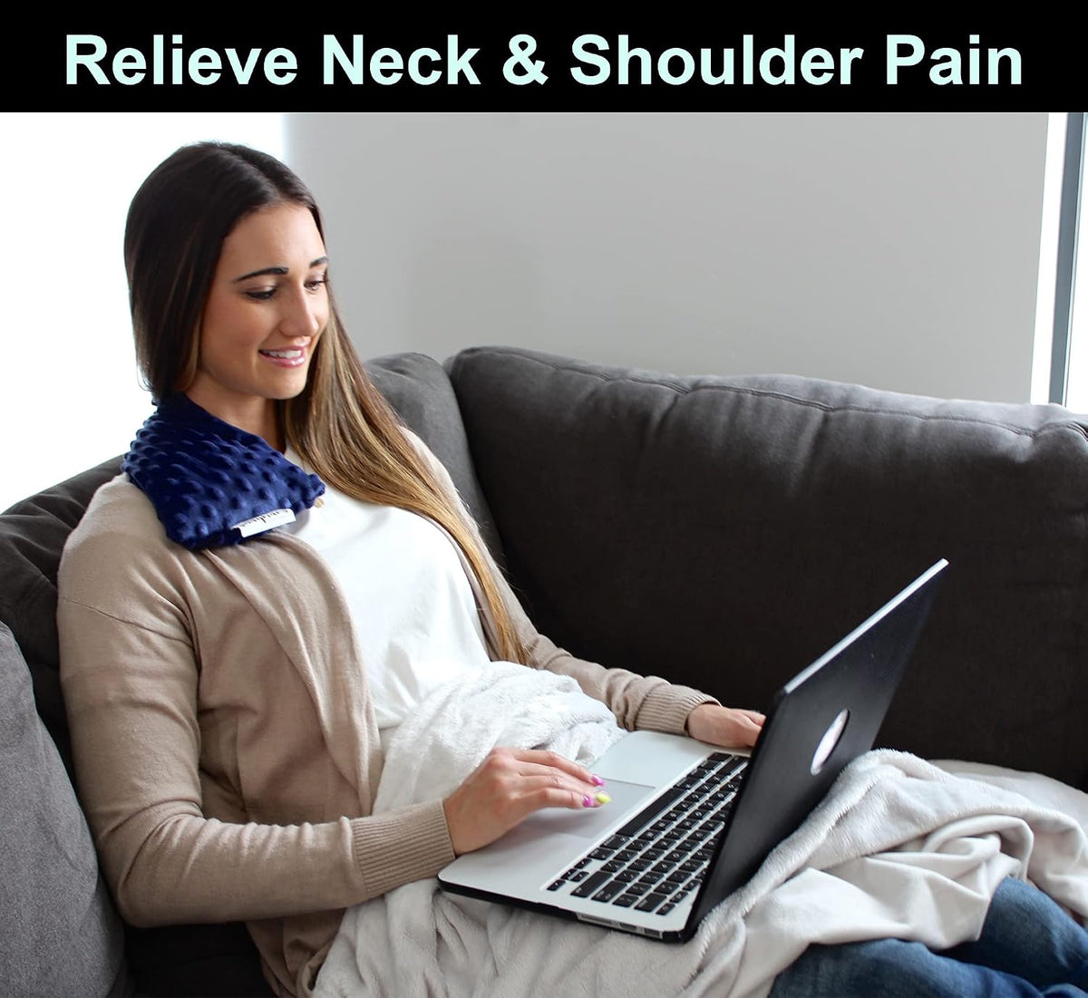 Microwave Heating Pad for Neck & Shoulders - Natural Buckwheat & Flaxseed Hot/Cold Therapy Wrap - Moist Heat for Pain Relief, Muscle Soreness & Stress - Reusable, Soft Fleece (14"x5.5")