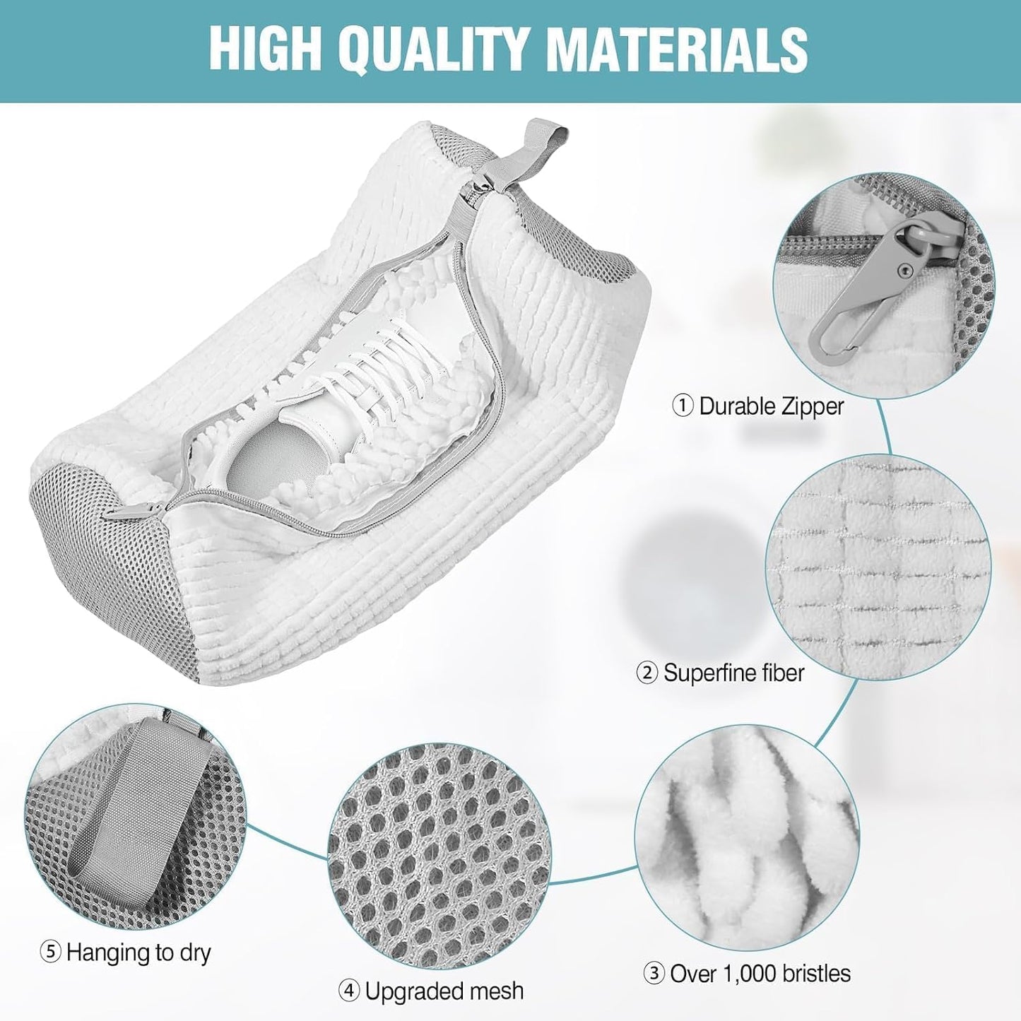 Shoe Washing Machine Bag, Shoe Laundry Bag for Washer and Dryer | 2 Pack Shoe Cleaning Bag for Sneakers & Tennis Shoes, XXL Size, Shoe Protection, Dry Bags, Zipper Hook, Travel & Dorm Storage