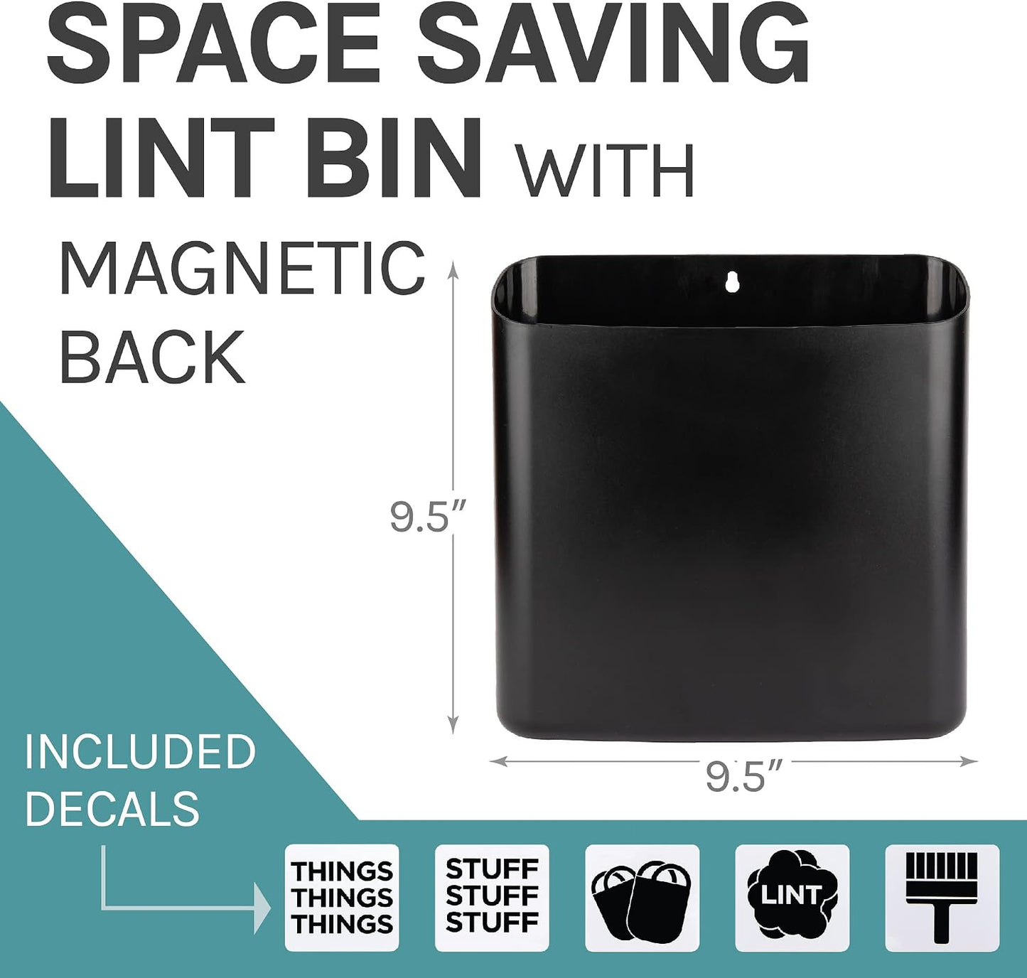JS Jackson Supplies Small White Lint Bin with Magnetic Back, Slim Profile Trash Bin for Laundry Room and Kitchen, Wall Mountable