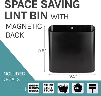 JS Jackson Supplies Small White Lint Bin with Magnetic Back, Slim Profile Trash Bin for Laundry Room and Kitchen, Wall Mountable