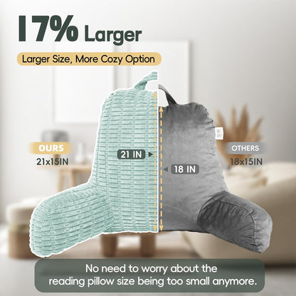 21" Higher Large Reading Pillow for Bed Adult, Back Pillow for Bed Sitting Up with Memory Foam Back Support with Arms Rest for Couch Chair Gray