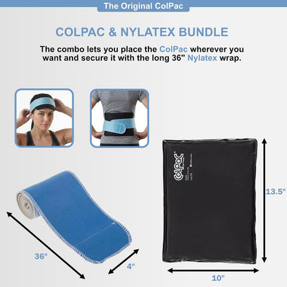 Chattanooga ColPac, Reusable Gel Ice Pack, Cold Therapy for Neck, Shoulder, Upper Back for Headaches, Inflammation, 23" Neck Contour, Blue Vinyl, with a Lumintrail Drawstring Bag
