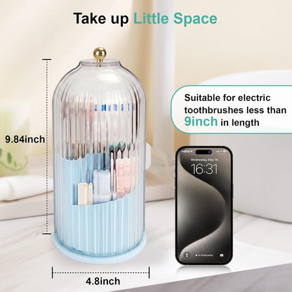 QIYVLOS Toothbrush Holders with Sliding Lid, Rotating 3 Slots Bathroom Organizer Countertop, Tooth Brush Toothpaste Holder Bathroom Counter Stand Sink Organizer Caddy for Vanity Makeup Brushes Holder