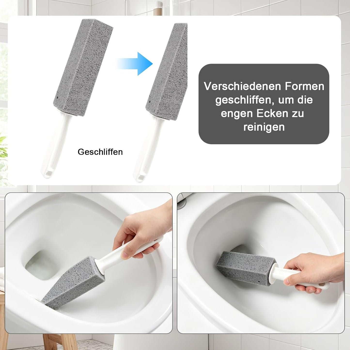 3 Pack Pumice Stone for Toilet Bowl Cleaning with Handle, Scouring Stick Remove Toilet Bowl Hard Water Rings, Calcium Buildup and Rust for Cleaning Toilet, Bathroom, Kitchen Sink, Grill (Gray)