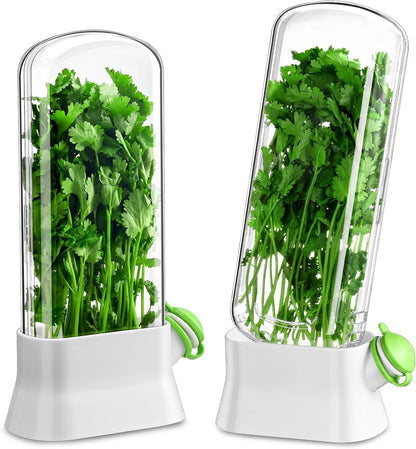 2 Pieces Herb Saver for Refrigerator Fresh Herb Keeper Cilantro Container for Fridge Saver Pod for Cilantro, Parsley, Asparagus, Keeps Vegetables for 2-3 Weeks(White)