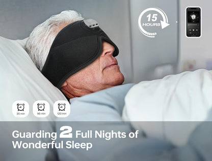 TOPOINT Sleep Mask with Bluetooth Headphones, 3D Eye Mask for Sleep Headphones with White Noise, Total Blackout, 5.4 Bluetooth, Timer, 15 Hours for Women Men, Travel, Meditation, Nap, CPAP Users