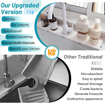 Faucet Mat for Kitchen Sink with Raised Feet, Stone Sink Mat Quick Dry around Faucet, Water Absorbent Stone Tray, Sink Splash Guard & Protectors, Stone Drying Mat for kitchen Counter