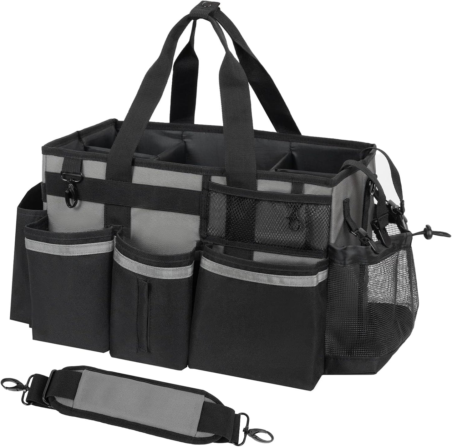 SCAVATA Wearable Cleaning Caddy, Cleaning Caddy Supplies Organizer with Handle & Shoulder Straps for Housekeepers, Under Sink & Car Cleaning Tool Organizers Bag with 4 Foldable Divider (NavyBlue)