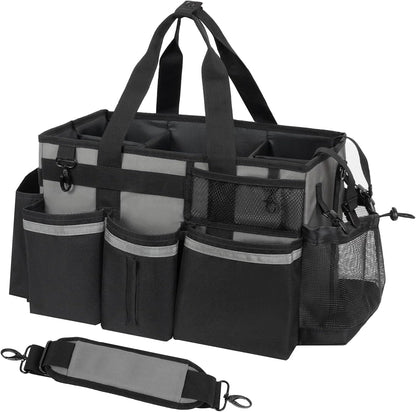 SCAVATA Wearable Cleaning Caddy, Cleaning Caddy Supplies Organizer with Handle & Shoulder Straps for Housekeepers, Under Sink & Car Cleaning Tool Organizers Bag with 4 Foldable Divider (NavyBlue)