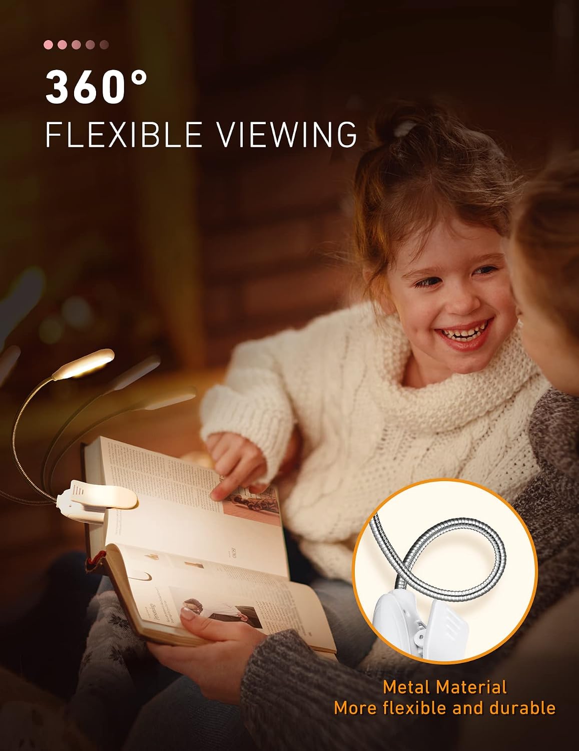 Monotremp Rechargeable Book Lights for Reading at Night, Clip-On 3 Colors | Eye-caring ultralight clip-on, stepless dimming, no flicker, amber mode, 80H runtime, 1.3oz, memory, gift for book lovers.