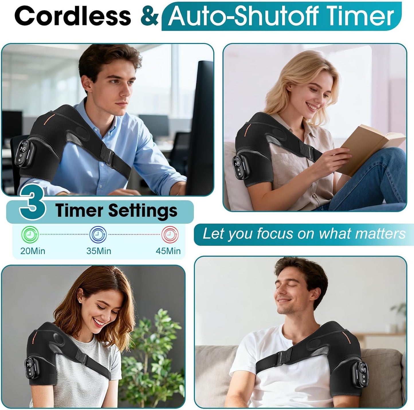 Cordless Shoulder Heating Pad,Heated Shoulder Wrap with Massage | Detachable Magnetic Remote Control Rotator Ruff Massager for Shoulder Pain Relief