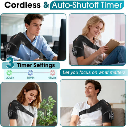 Cordless Shoulder Heating Pad,Heated Shoulder Wrap with Massage | Detachable Magnetic Remote Control Rotator Ruff Massager for Shoulder Pain Relief