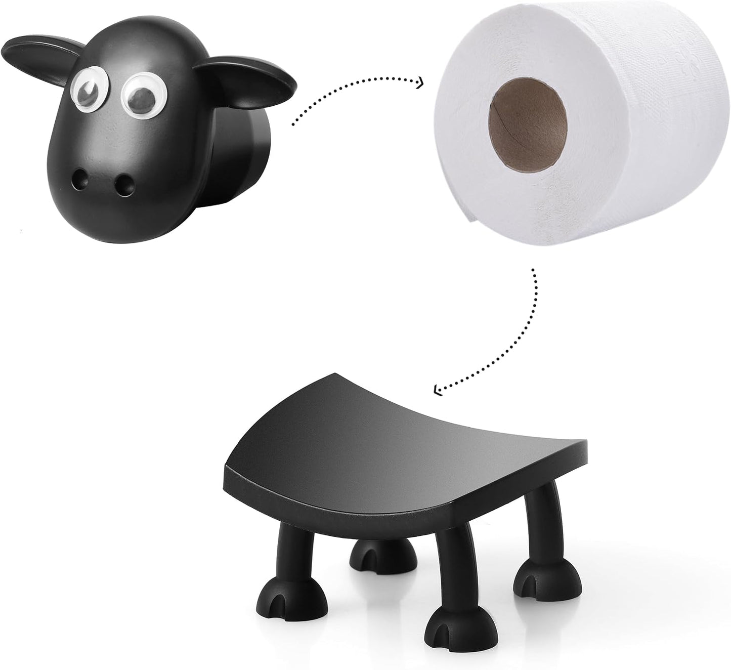 VELENTI Sheep Toilet Roll Holder - Funny Toilet Paper Holders Free Standing Cute Bathroom Decor - Premium 3D Printed Black Sheep Loo Rolls Holder - Hilarious Tissue Paper Roll Storage - Set of 3
