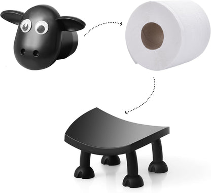 VELENTI Sheep Toilet Roll Holder - Funny Toilet Paper Holders Free Standing Cute Bathroom Decor - Premium 3D Printed Black Sheep Loo Rolls Holder - Hilarious Tissue Paper Roll Storage - Set of 3