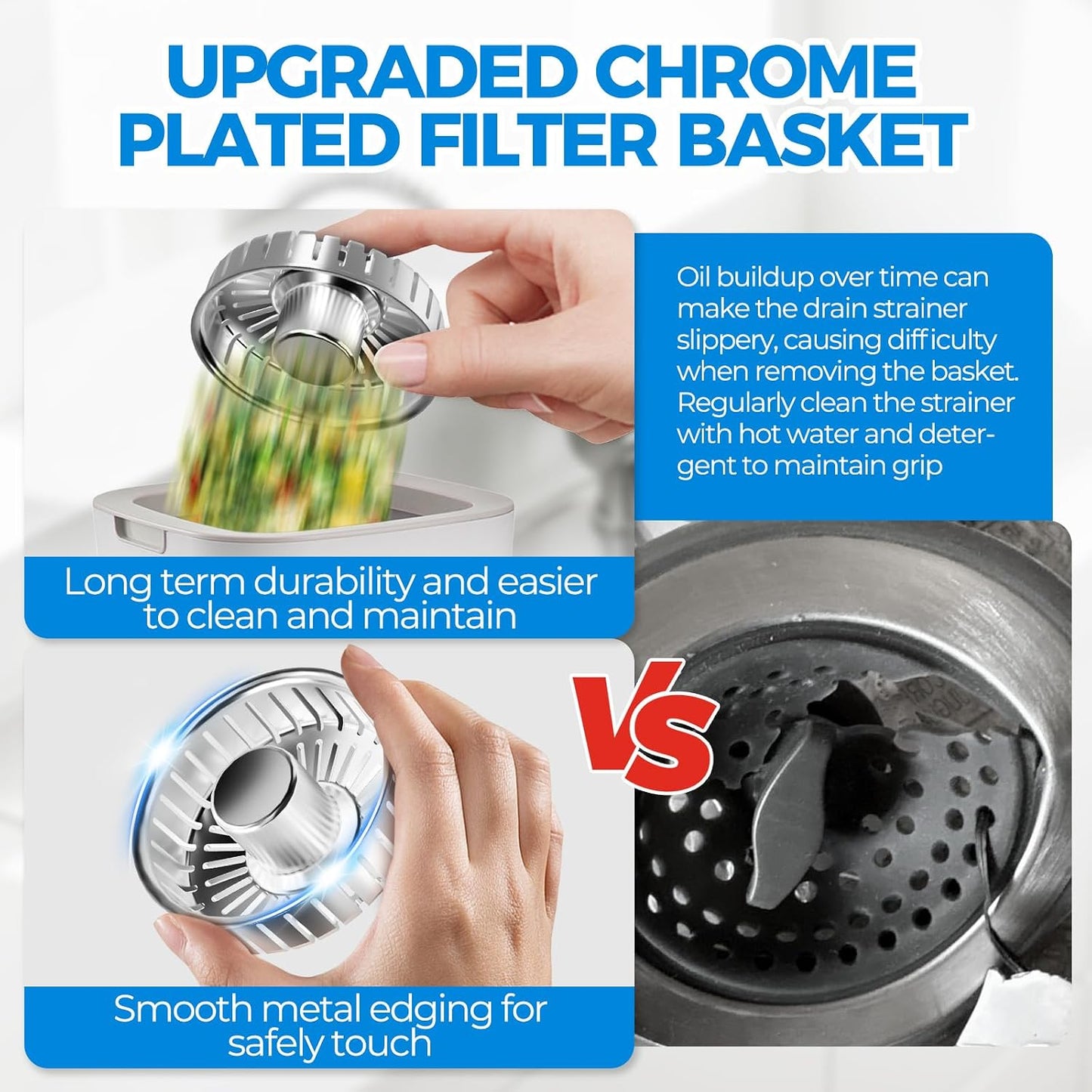 3 in 1 Kitchen Sink Drain Strainer Stopper Removable Basket Pop-Up | Kitchen Sink Food Strainer 1 Pack Silver Stainless - Food Catcher, Odor-Block Seal, Fits 3.5" Drain, Easy Clean