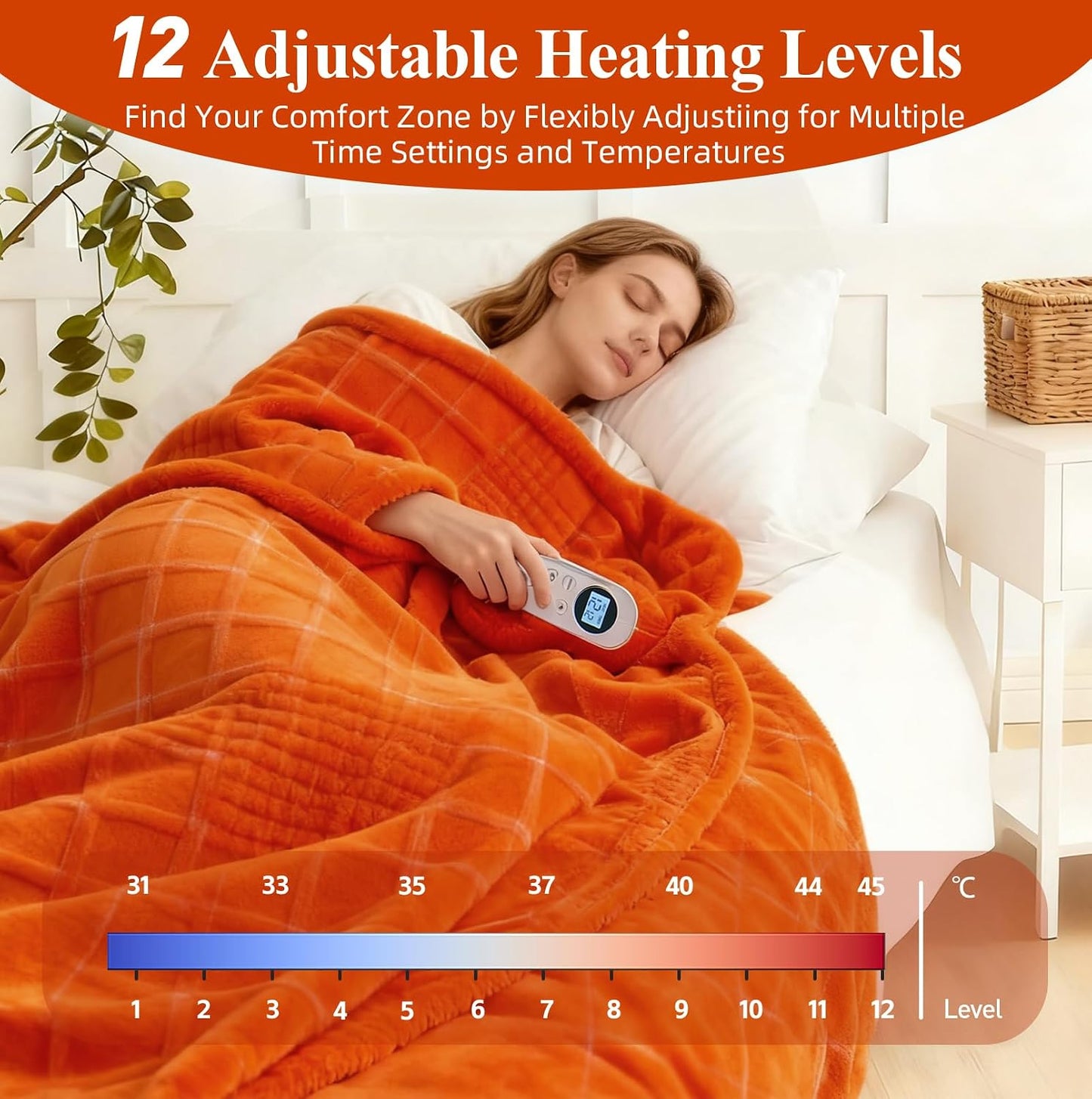 Heated Blanket Electric Throw, 50"X60" Heating Blanket Waffle with 12 Heat Levels, Fast Heating Blanket with 1-12H Timer, Overheat Protection with ETL & FCC for Bed Home Office Sofa (Light Gray）