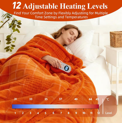Heated Blanket Electric Throw, 50"X60" Heating Blanket Waffle with 12 Heat Levels, Fast Heating Blanket with 1-12H Timer, Overheat Protection with ETL & FCC for Bed Home Office Sofa (Light Gray）