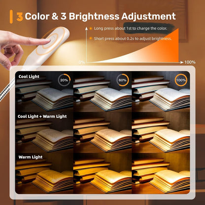 Mini Book Light, Rechargeable Up to 60 Hours, 9-Level Brightness, Easy Clip On Lamp for Night Reading in Bed, Eye Protection Table Light for Bookworms, Kids