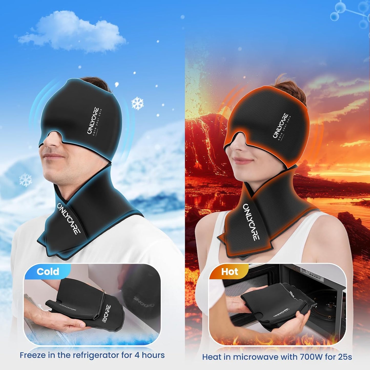 ONLYCARE Migraine Relief Cap, Headache Relief & Neck Ice Pack Wrap Gel Set | Upgrade Headache Cap and Shoulder Cold Pack, Hot & Cold Compress, FSA-HSA Eligible, Relief of Pain, Swelling, Office Pressure