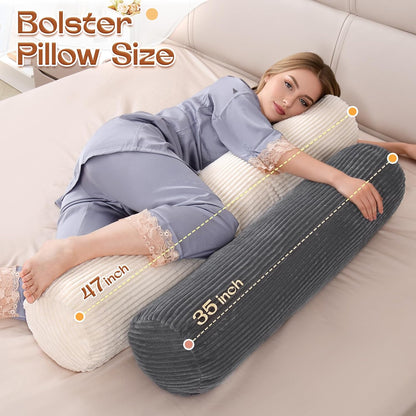 1 MIDDLE ONE Body Pillow for Adults, Bolster Pillow with Removable Velvet Cover, Long Round Cervical Roll Pillow, 35 x 7.87 Inches, Blue