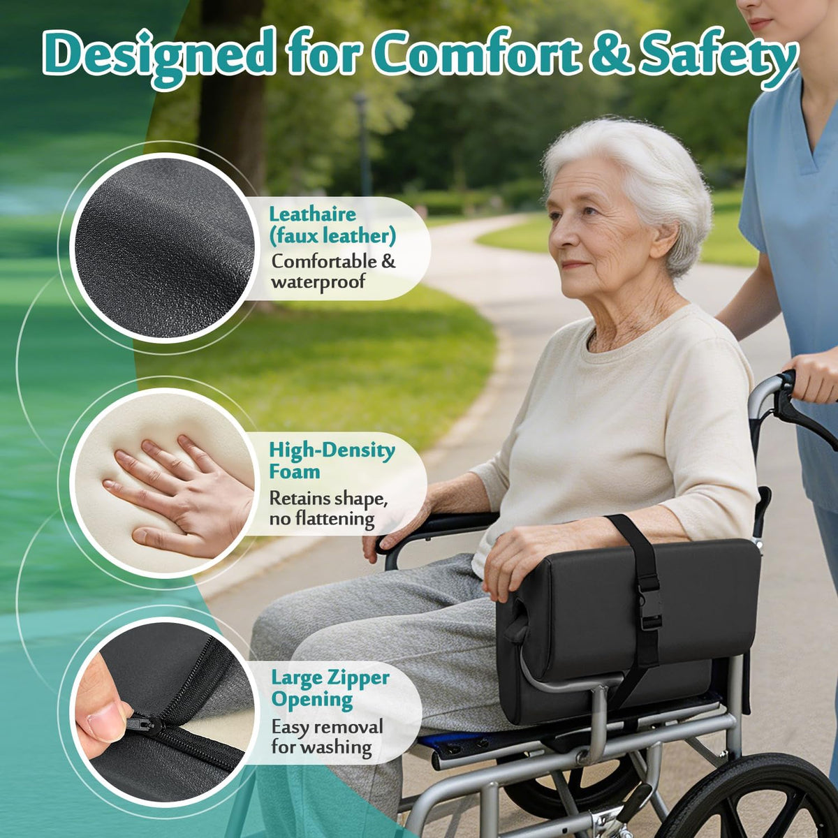 AOSSA Wheelchair Armrest Pad with Lateral Support, Arm Trough Cushion for Wheelchair Attachment, Ergonomic Arm Rest Elbow Pillow for Torso Side Leaning, Foam Arm Platform for Elderly (11")
