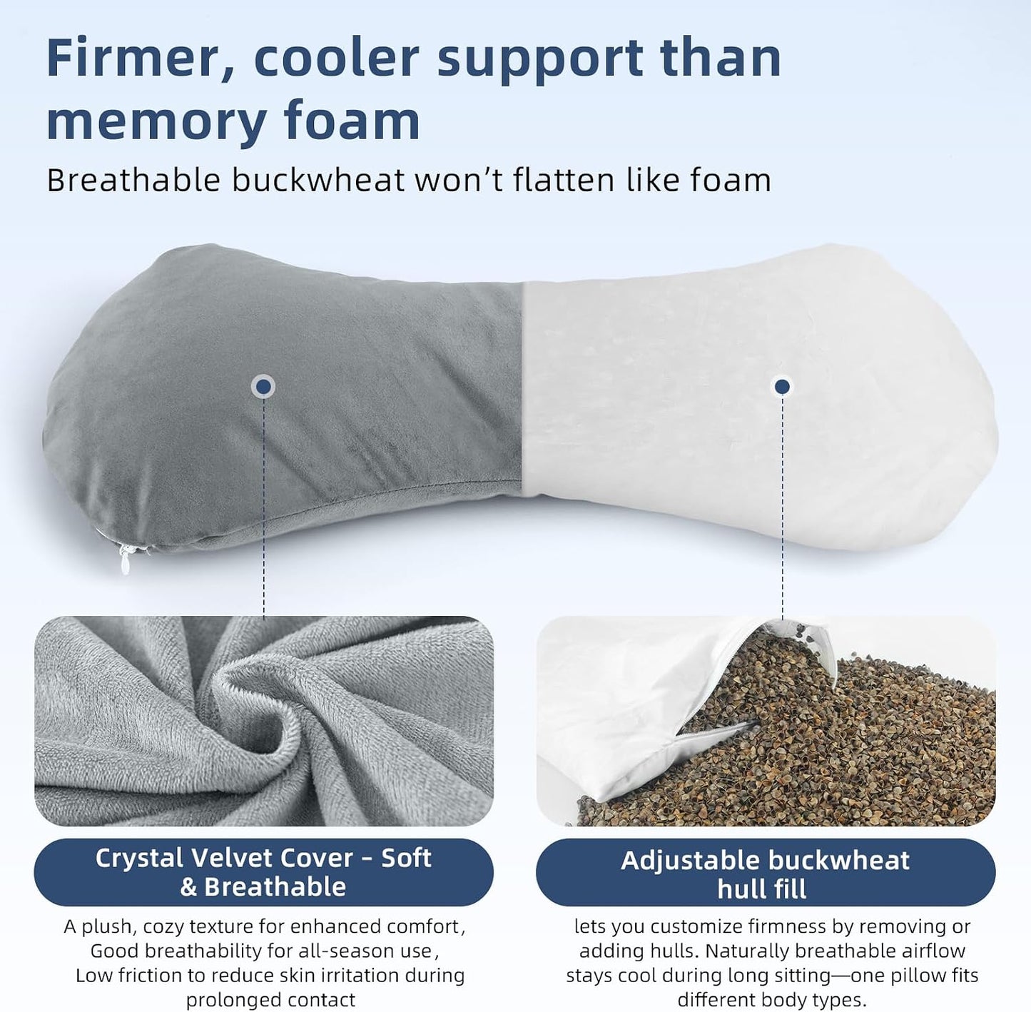 Buckwheat Lumbar Support Pillow for Bed Sitting and Couch Support, Firm Ergonomic Back Pillow for Lower Back Pain Relief, Small Natural Back Support Pillow Recliner Pillow