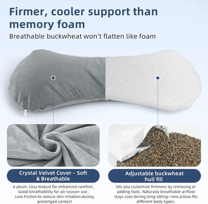 Buckwheat Lumbar Support Pillow for Bed Sitting and Couch Support, Firm Ergonomic Back Pillow for Lower Back Pain Relief, Small Natural Back Support Pillow Recliner Pillow