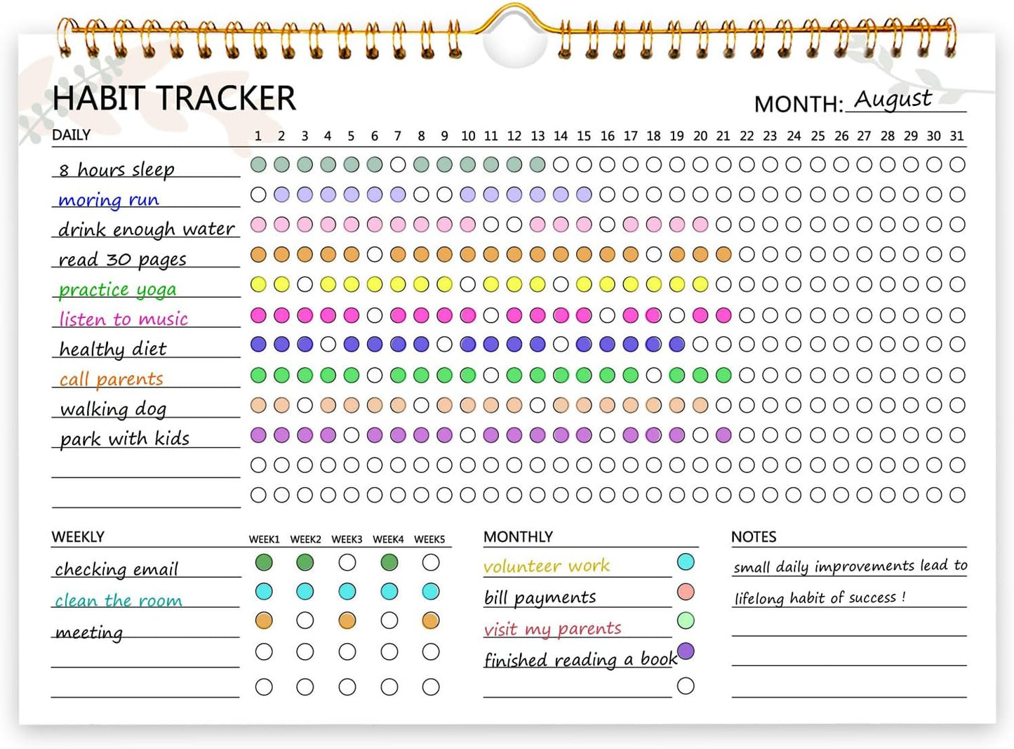 Habit Tracker Calendar, Aesthetic Daily Weekly Goal and Habit Tracker Journal, 12 Months Undated Habits Tracker Planner with Spiral Binding, Boost Productivity Tool and Workout Calendar, 11.7"x8.5"